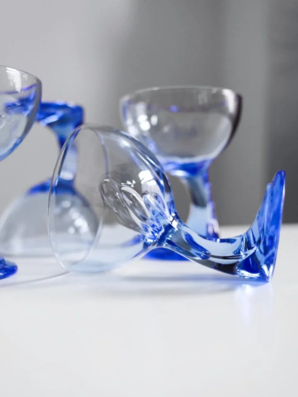 Vintage Bormioli Rocco Jerba Blue Glass Dessert Coupes Set of 4 Italy